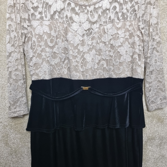 Joanna Hope Dress Womens Size 14 Peplum Midi Lace and Velvet Ivory Black - Picture 5 of 10